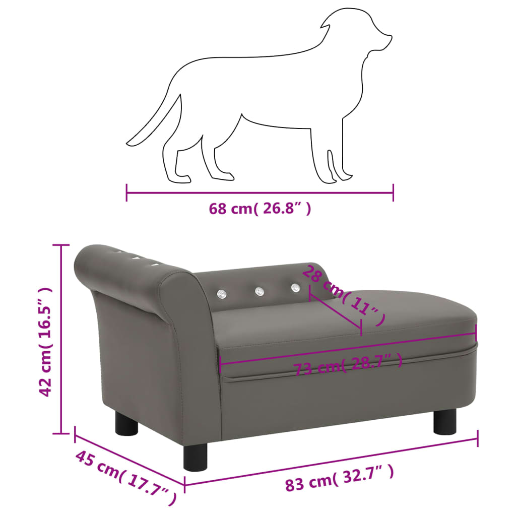 vidaXL Hondenbank 83x45x42 cm kunstleer grijs
