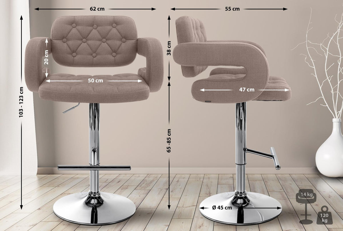 Barkruk Dublin Stof taupe,chroom taupe