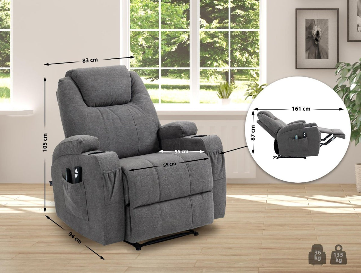 Fauteuil Hepler met massagefunctie Stof,grijs grau
