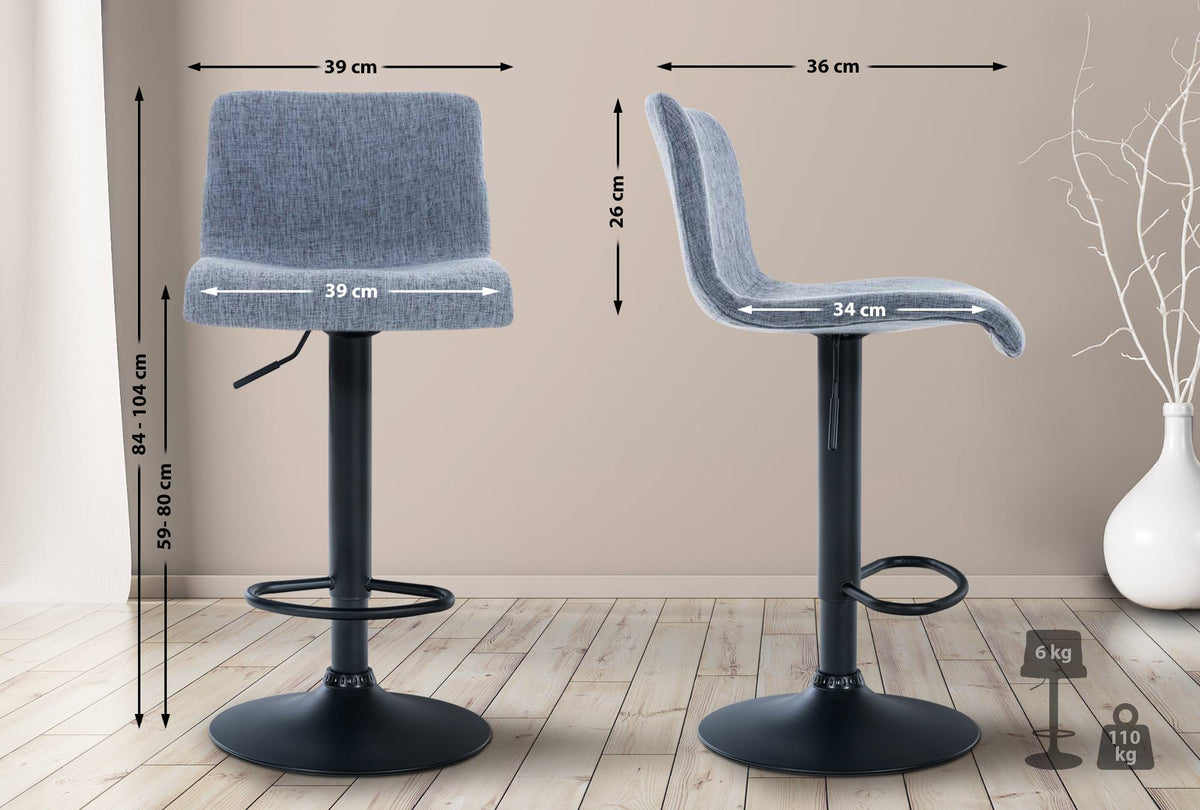 Barkruk Hover Stof blauw,Metaal mat zwart blau