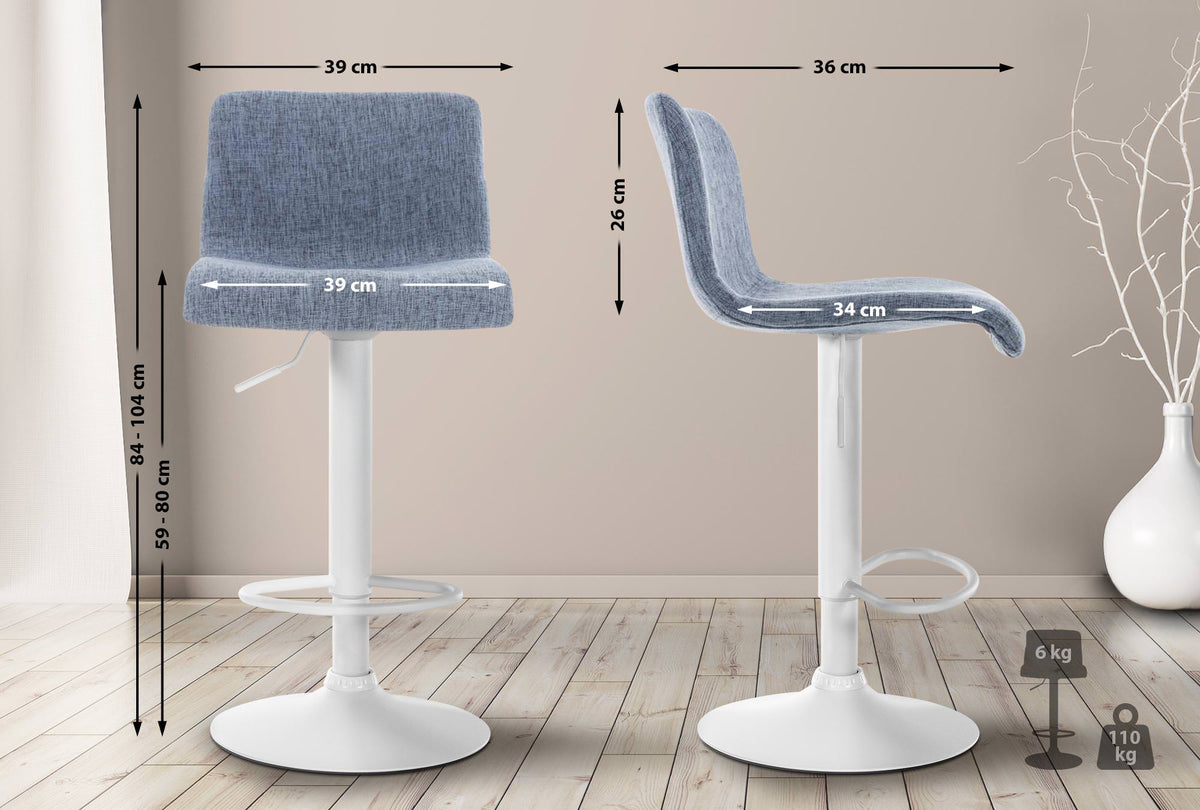 Barkruk Hover Stof blauw,Metaal mat wit blau