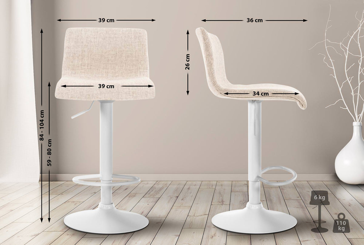 Barkruk Hover Stof creme,Metaal mat wit creme