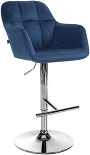 Barkruk Natoma fluweel blauw,Metaal in chroomoptiek blau