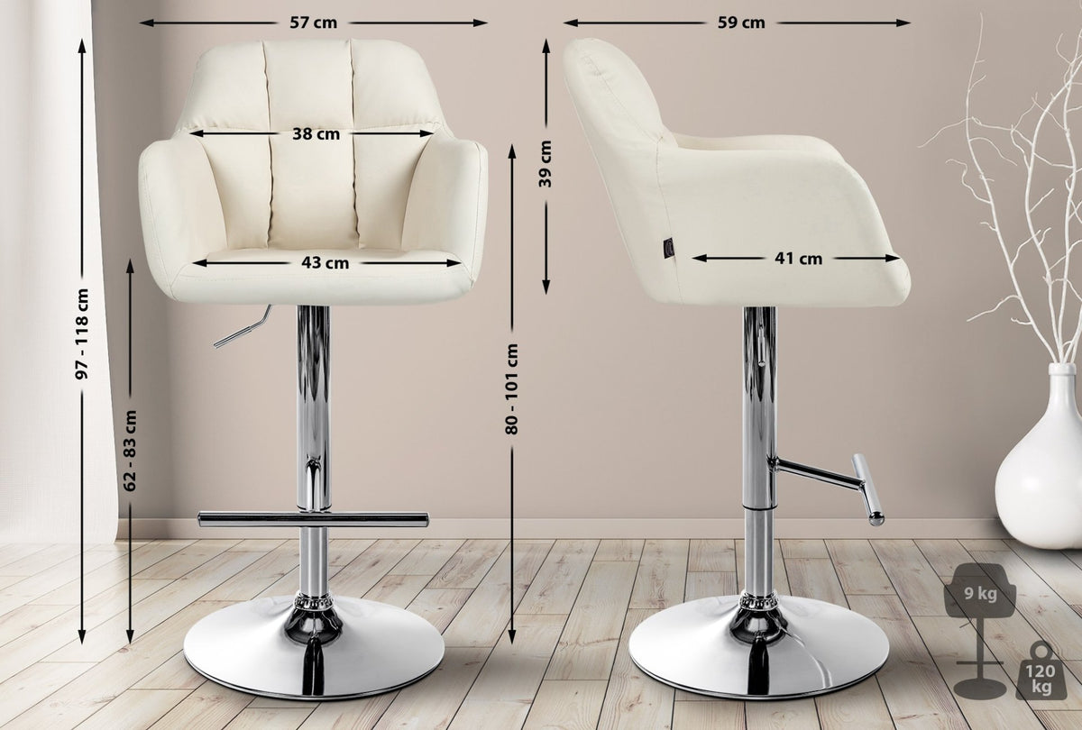 Barkruk Natoma kunstleer creme,Metaal in chroomoptiek creme