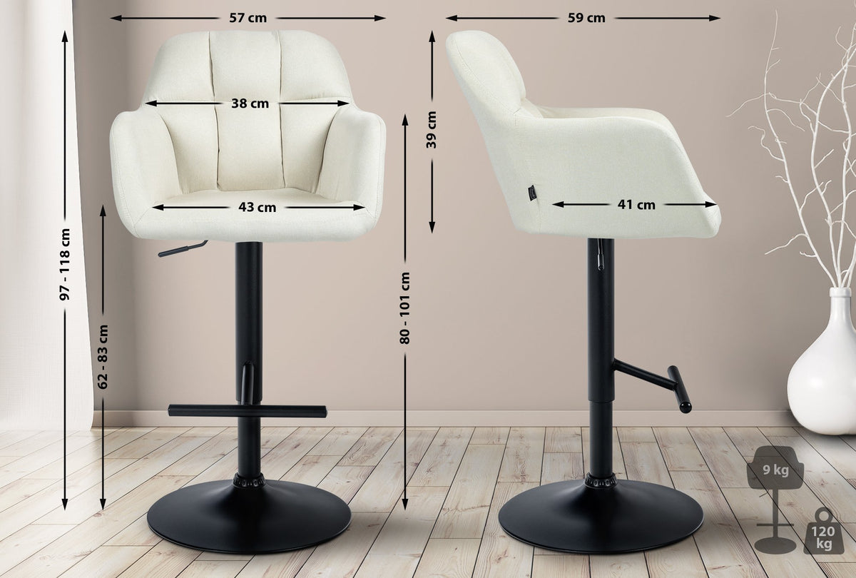 Barkruk Natoma Stof creme,Metaal mat zwart creme