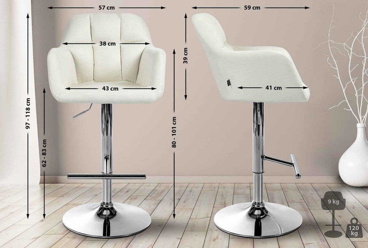 Barkruk Natoma Stof creme,Metaal in chroomoptiek creme