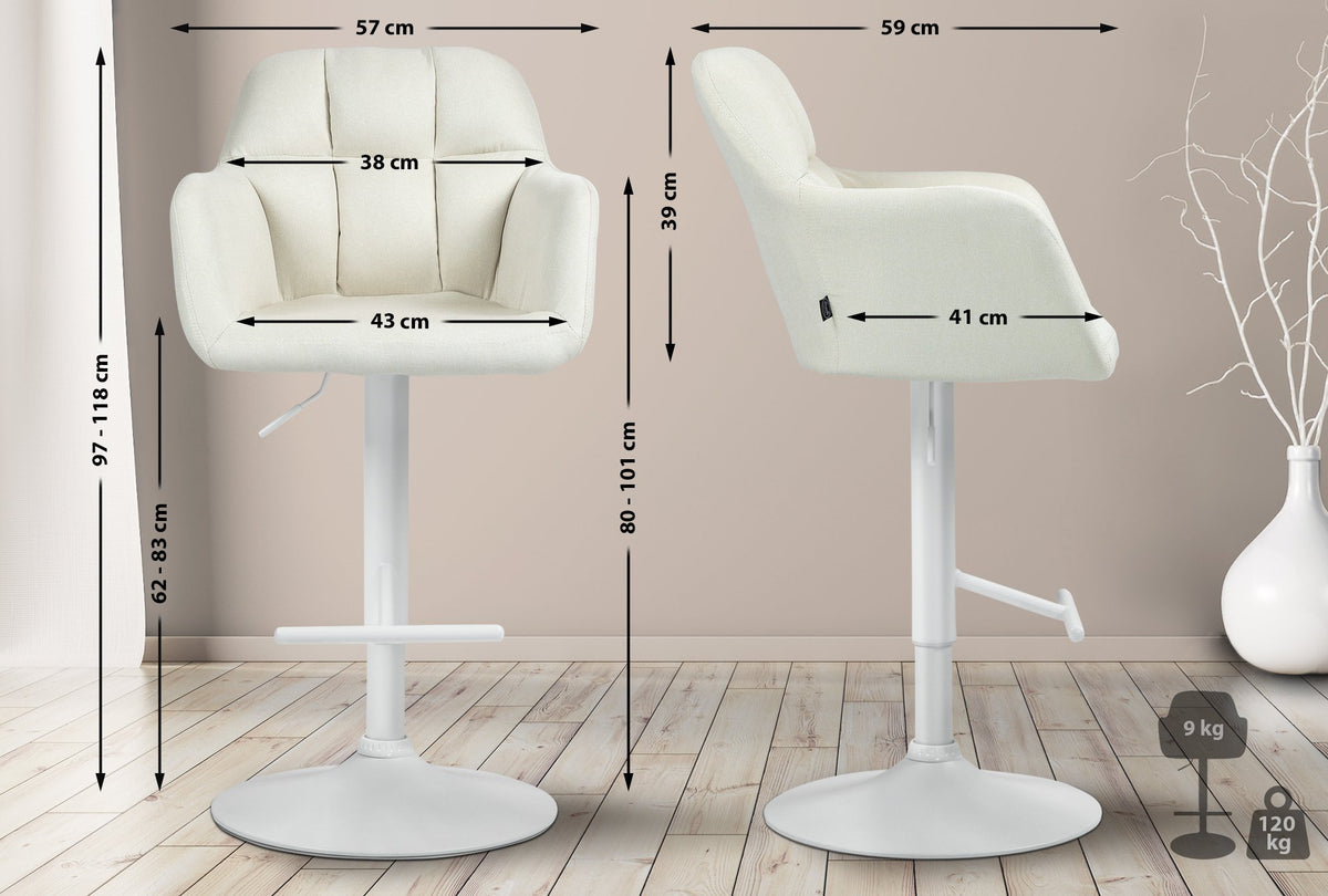 Barkruk Natoma Stof creme,Metaal mat wit creme