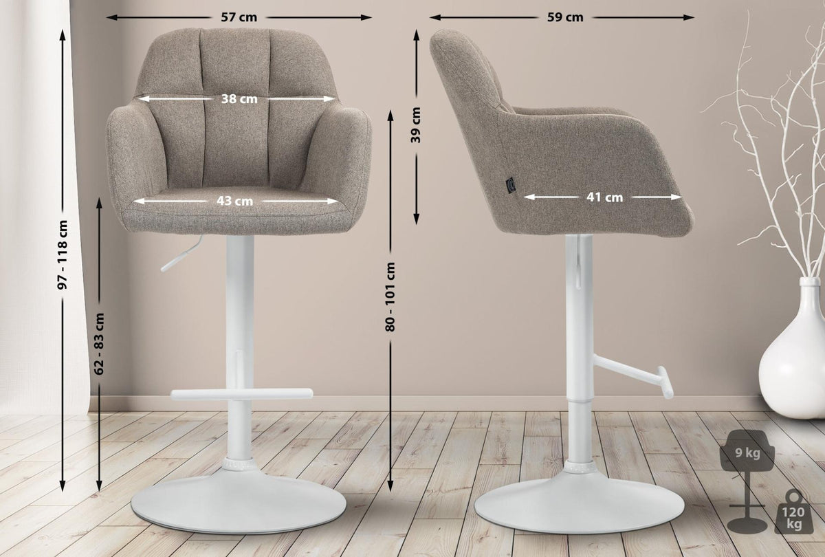Barkruk Natoma Stof taupe,Metaal mat wit taupe