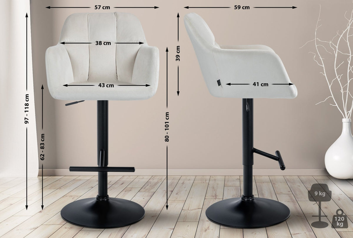 Barkruk Natoma fluweel creme,Metaal mat zwart creme