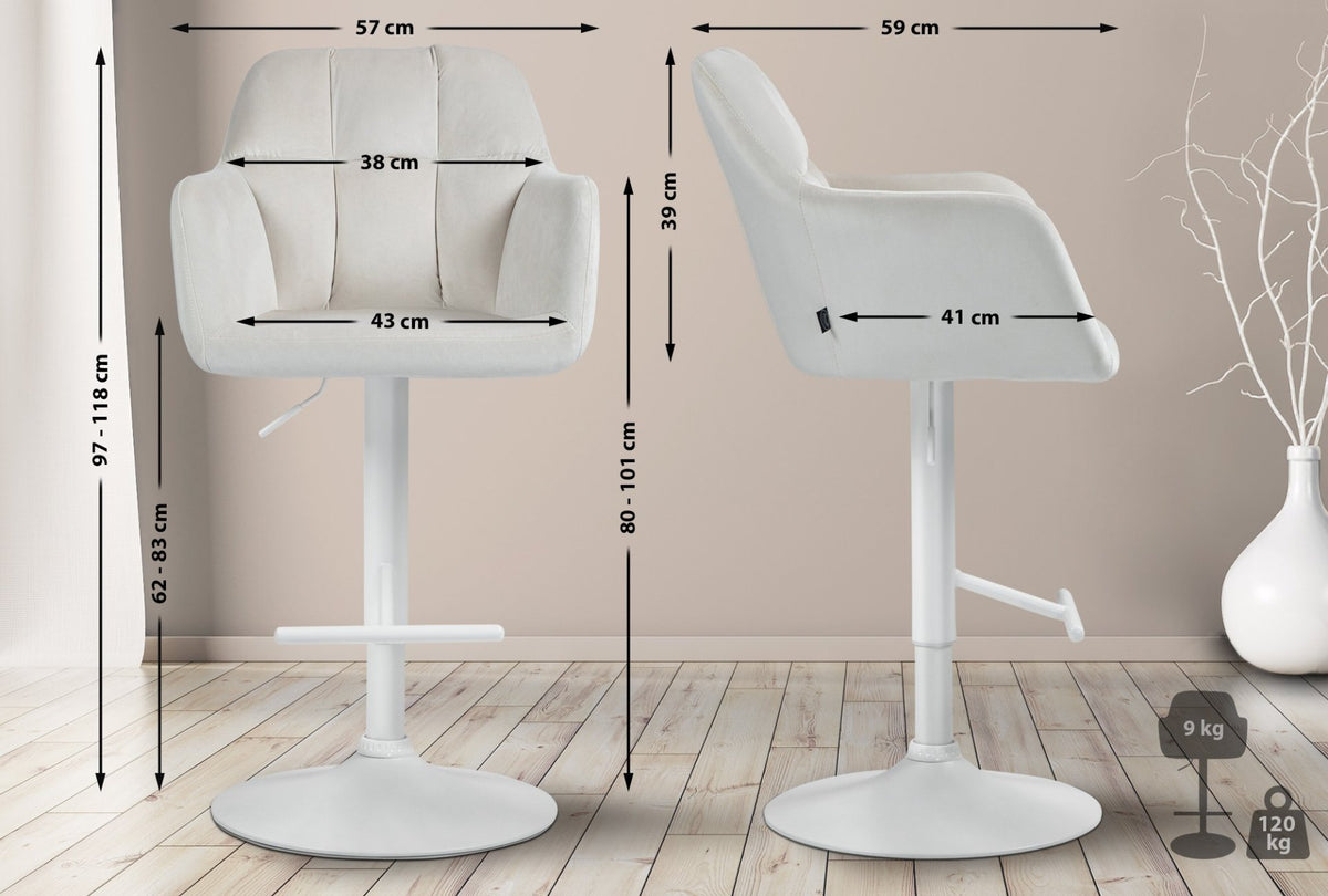 Barkruk Natoma fluweel creme,Metaal mat wit creme
