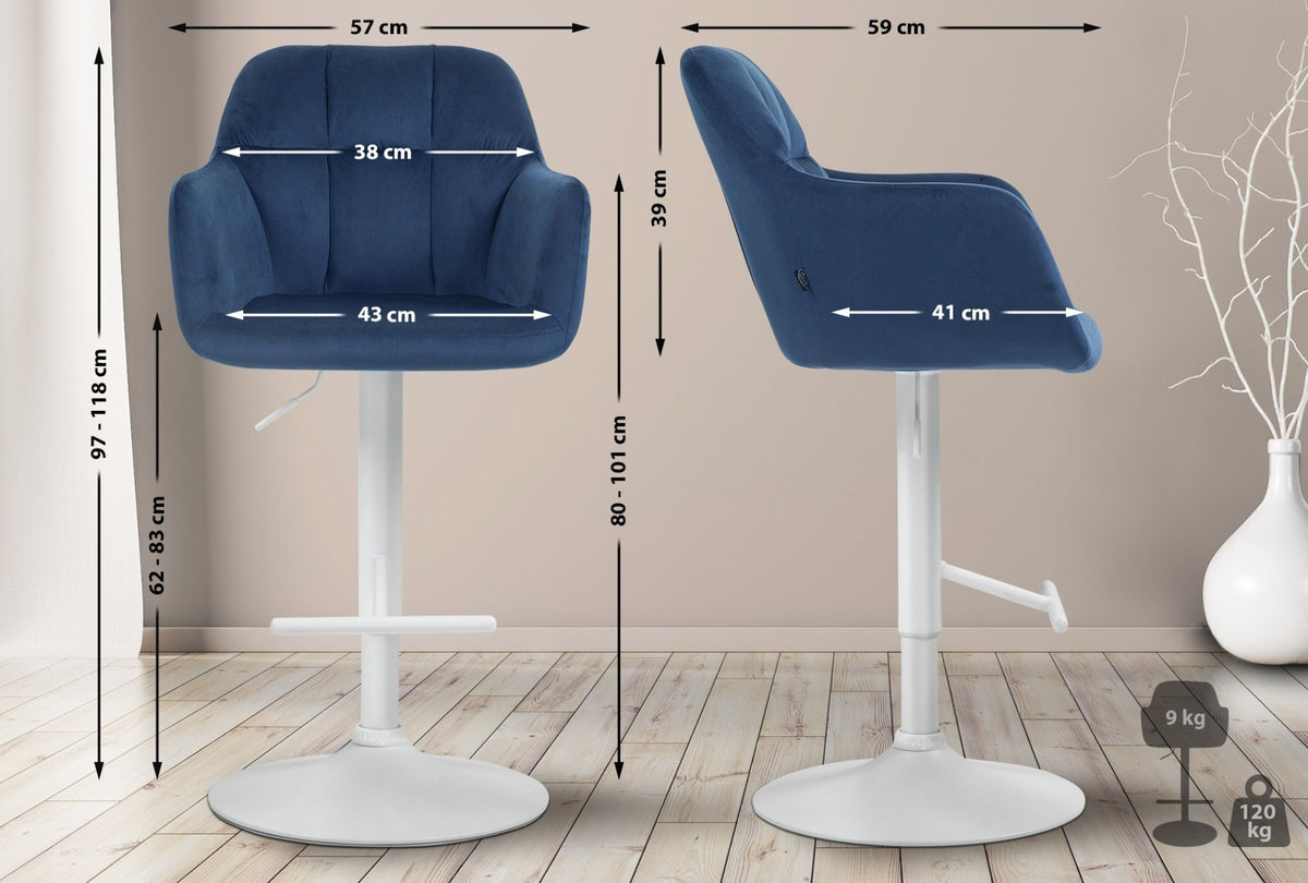 Barkruk Natoma fluweel blauw,Metaal mat wit blau