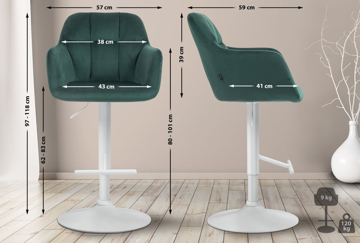Barkruk Natoma fluweel groen,Metaal mat wit grün