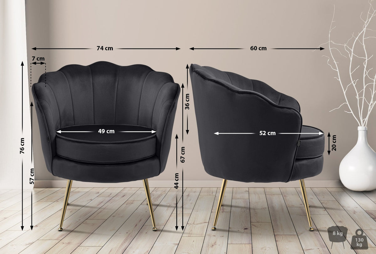 Fauteuil Rosita Fluweel zwart schwarz