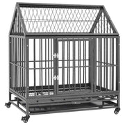 vidaXL Hondenbench met wielen en dak 92x62x106 cm staal