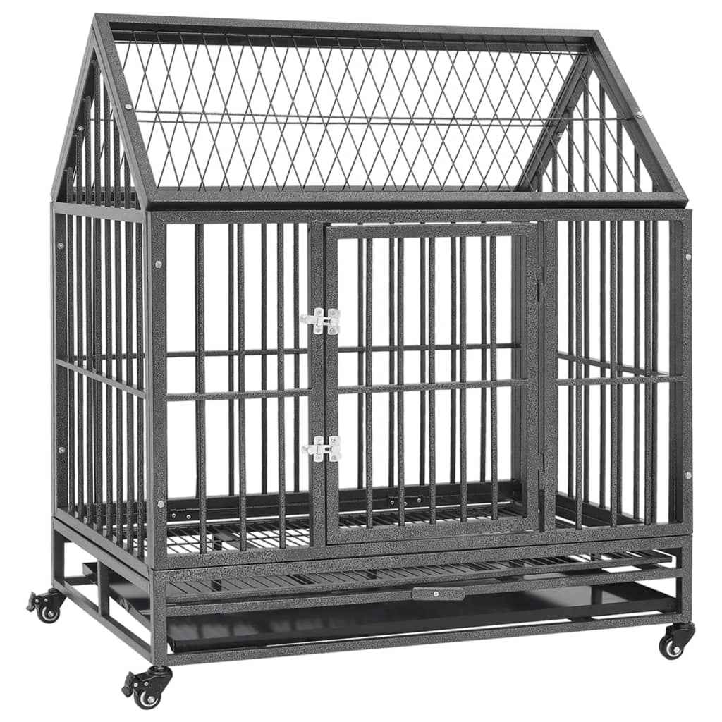 vidaXL Hondenbench met wielen en dak 92x62x106 cm staal