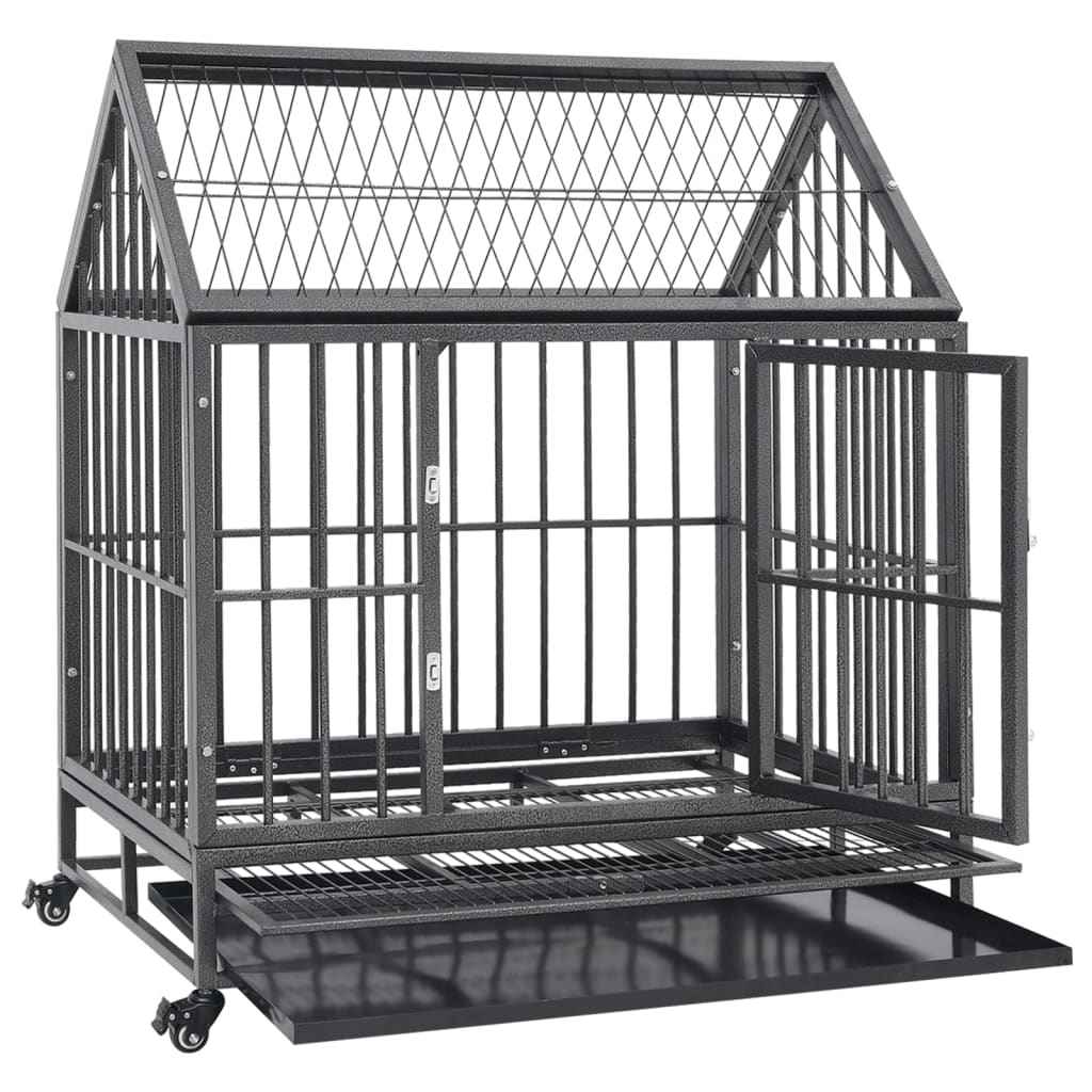 vidaXL Hondenbench met wielen en dak 92x62x106 cm staal