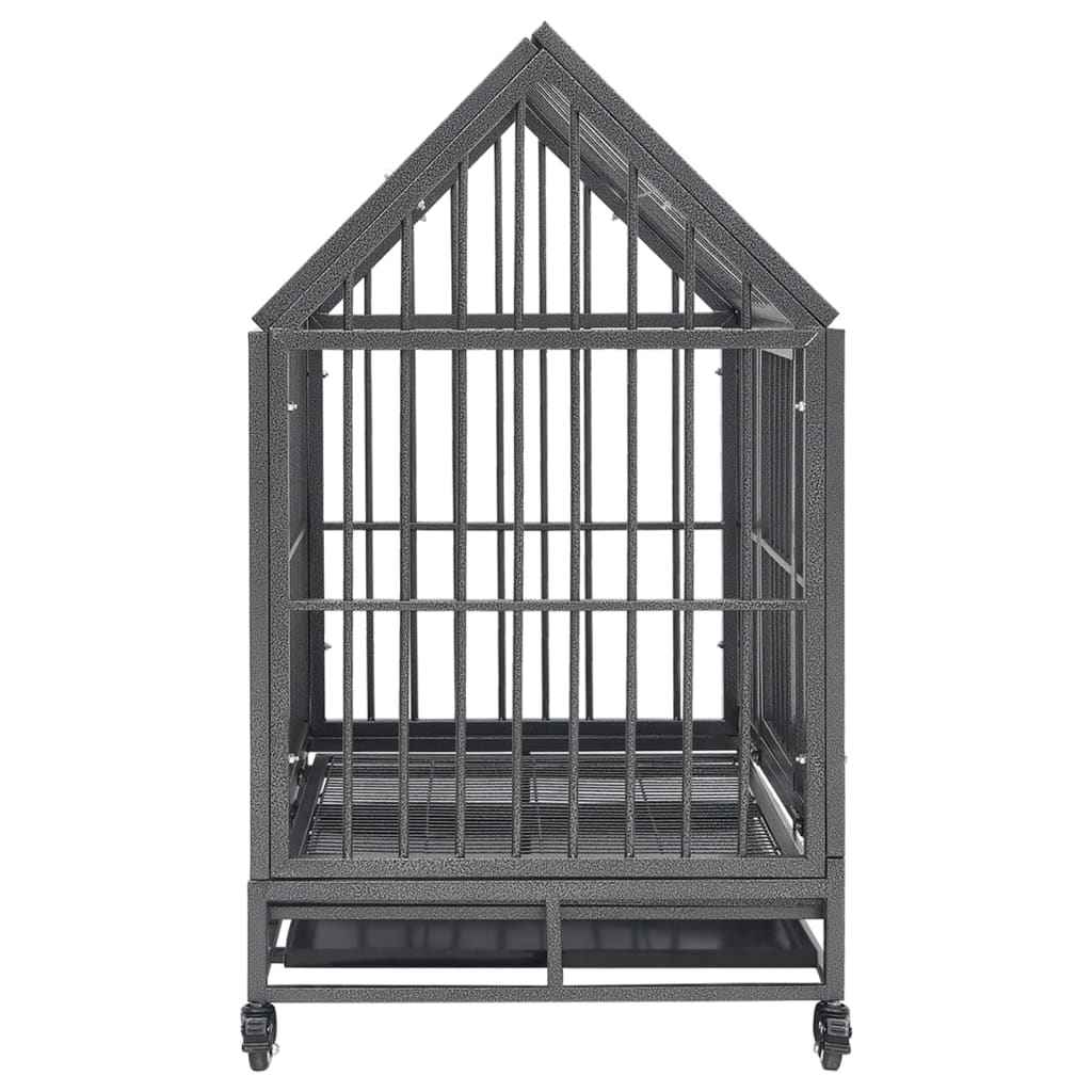 vidaXL Hondenbench met wielen en dak 92x62x106 cm staal