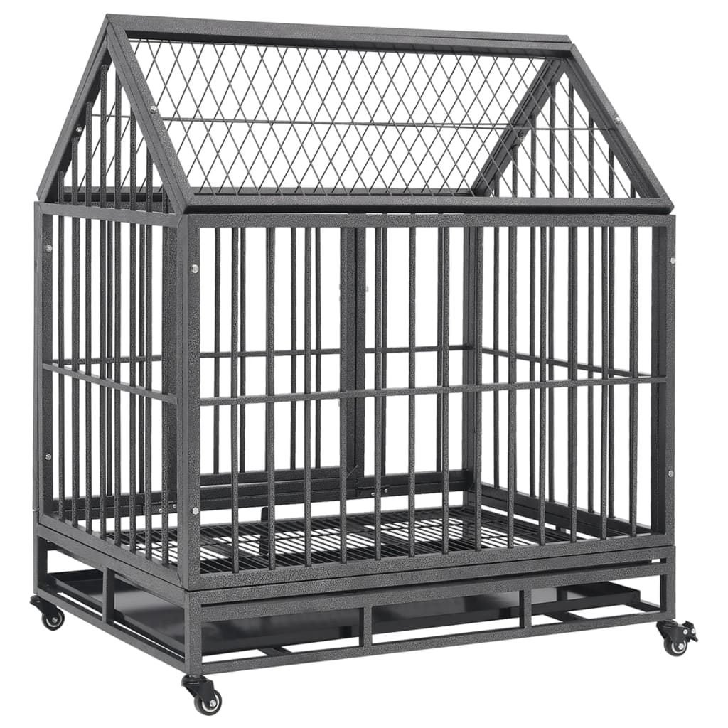 vidaXL Hondenbench met wielen en dak 92x62x106 cm staal