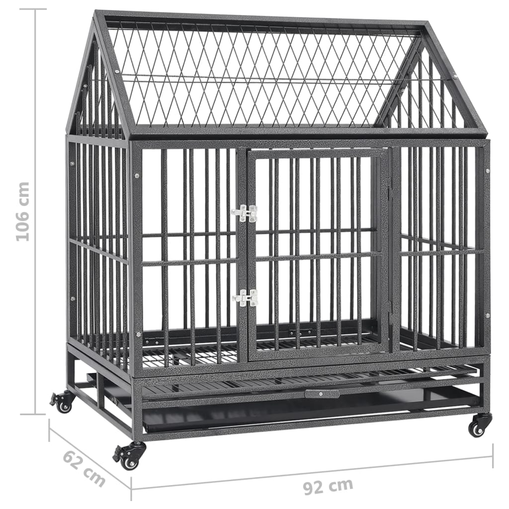 vidaXL Hondenbench met wielen en dak 92x62x106 cm staal