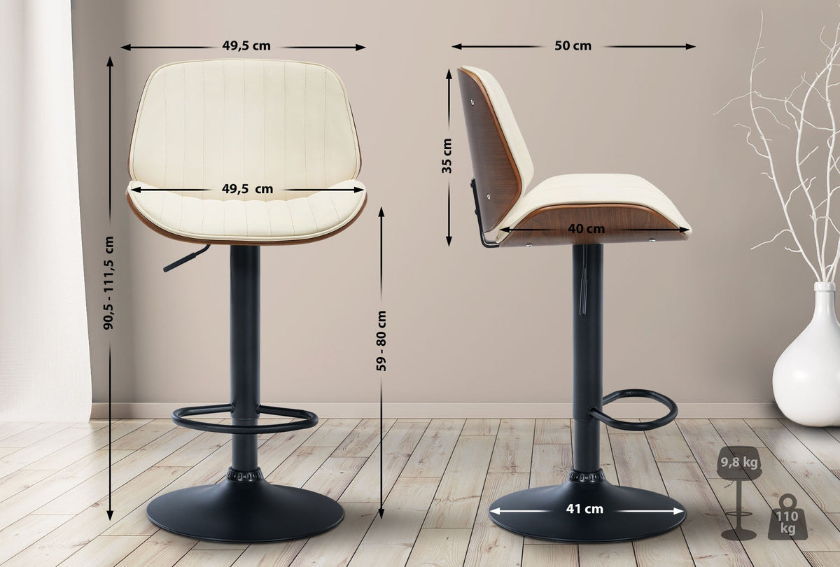 Set van 2 barkrukken Nova kunstleer walnoot/creme walnuss/creme