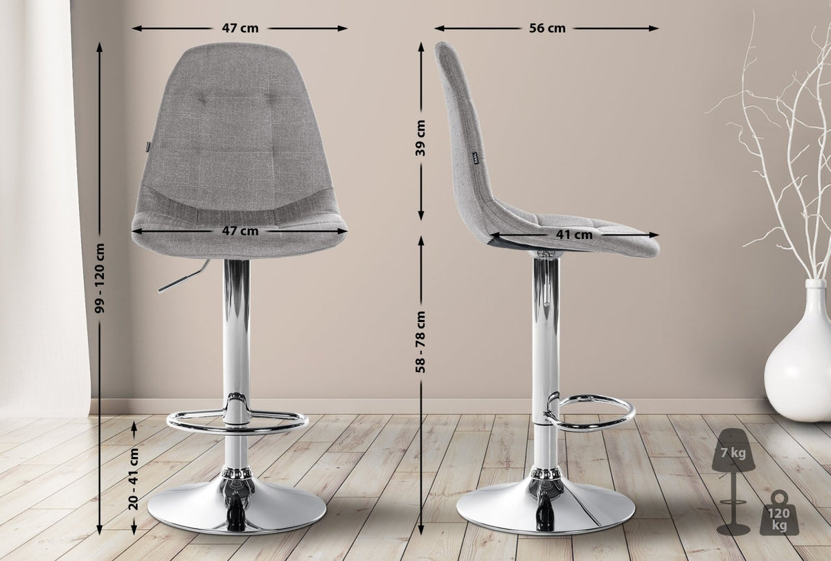 Barkruk Elmore stof grijs,Metaal in chroomoptiek grau