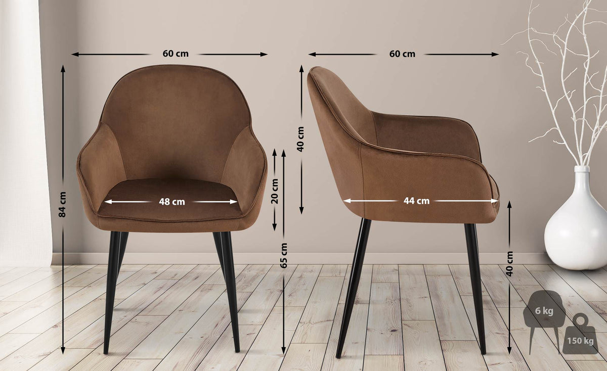 Set van 2 eetkamerstoelen Boise fluweel bruin braun