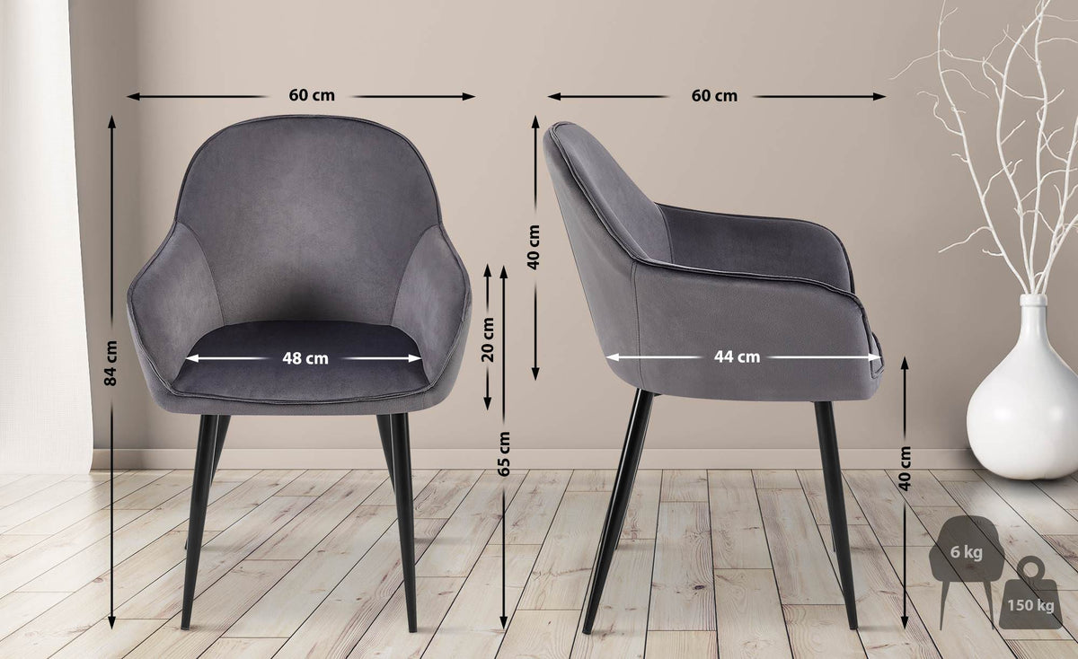 Set van 2 eetkamerstoelen Boise fluweel donkergrijs dunkelgrau