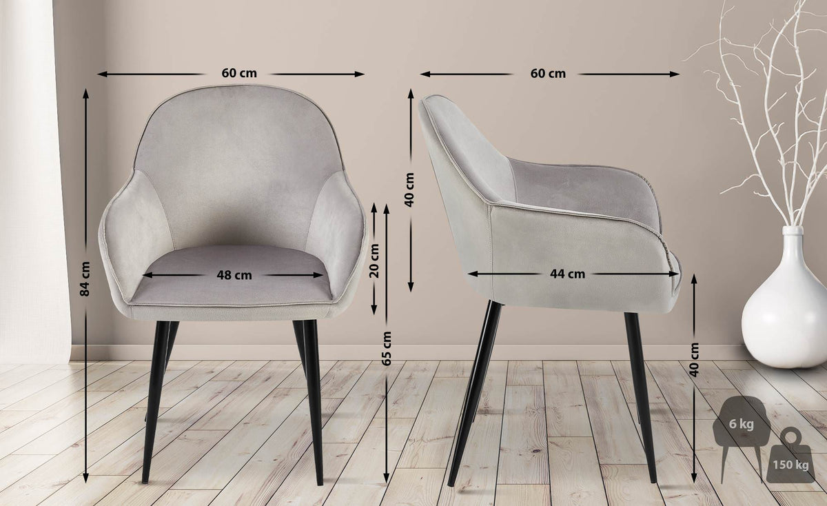 Set van 2 eetkamerstoelen Boise fluweel grijs grau