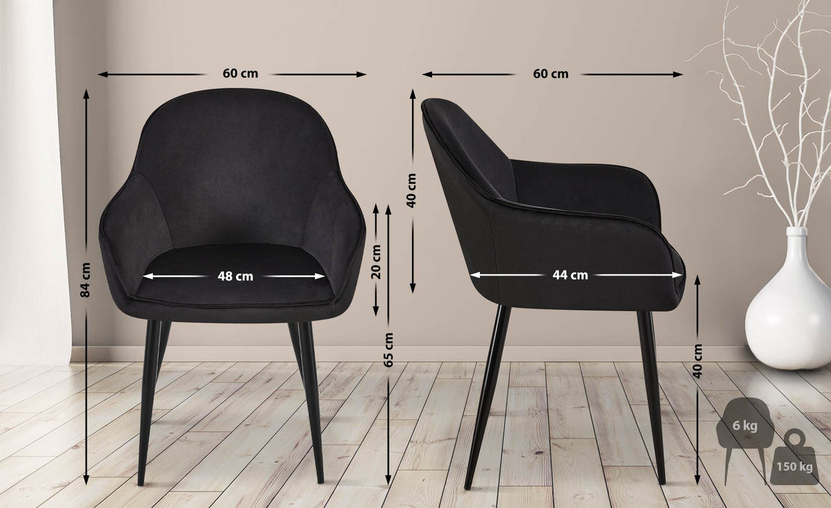 Set van 2 eetkamerstoelen Boise fluweel zwart schwarz