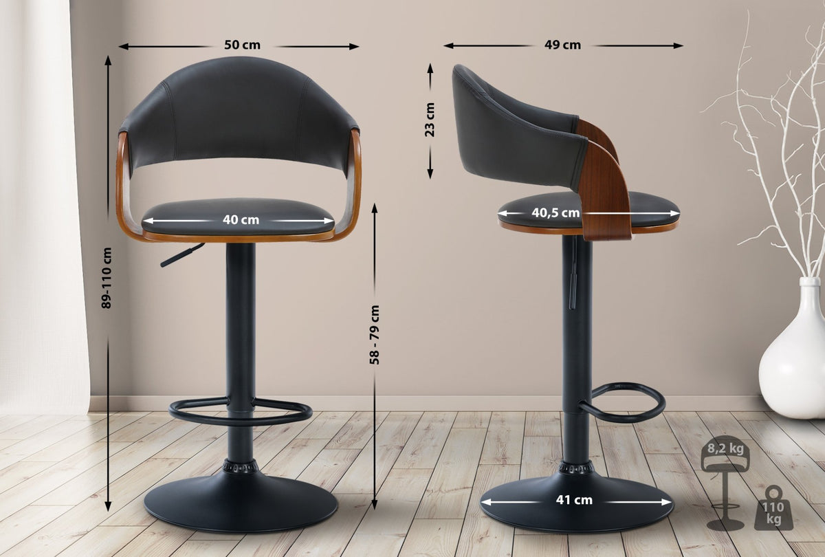Set van 2 barkrukken Nilse kunstleer walnoot/zwart,Metaal mat zwart walnuss/schwarz