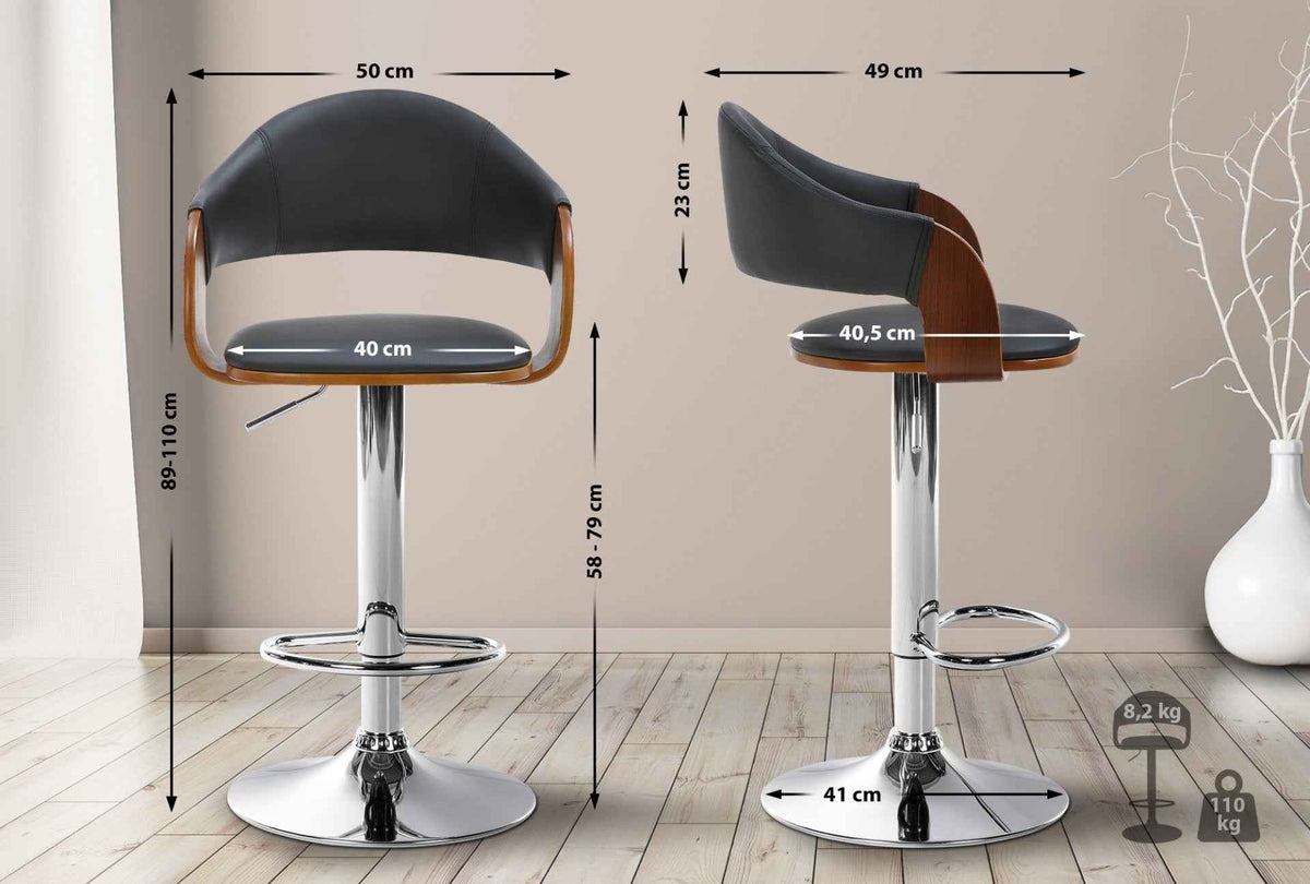 Set van 2 barkrukken Nilse kunstleer walnoot/zwart,Metaal in chroomoptiek walnuss/schwarz