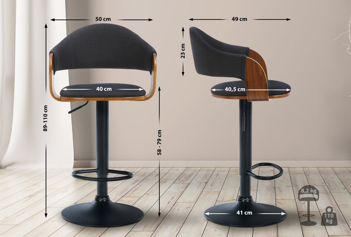 Set van 2 barkrukken Nilse Stof walnoot/zwart,Metaal mat zwart walnuss/schwarz