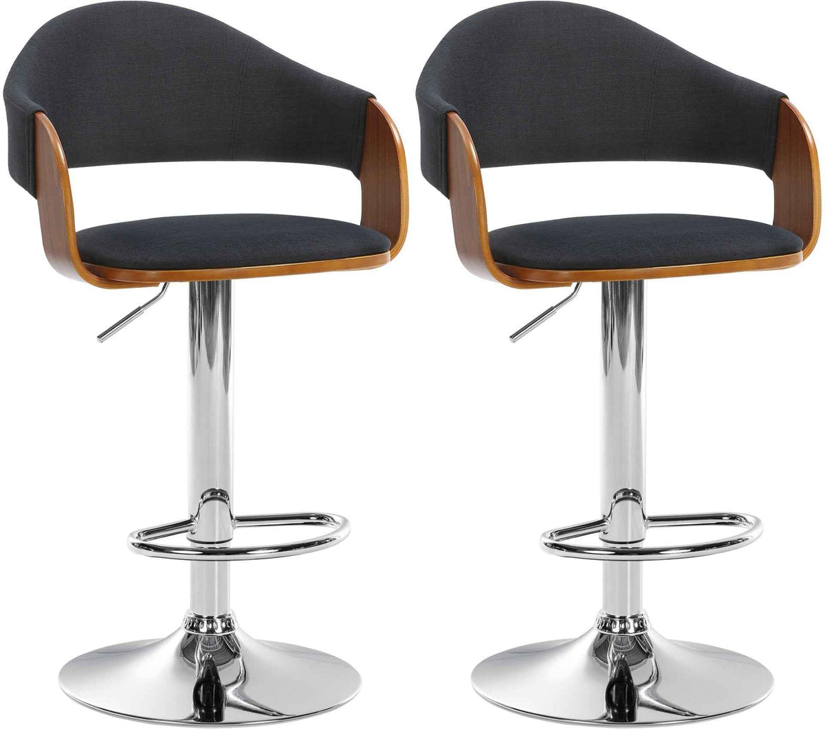 Set van 2 barkrukken Nilse Stof walnoot/zwart,Metaal in chroomoptiek walnuss/schwarz