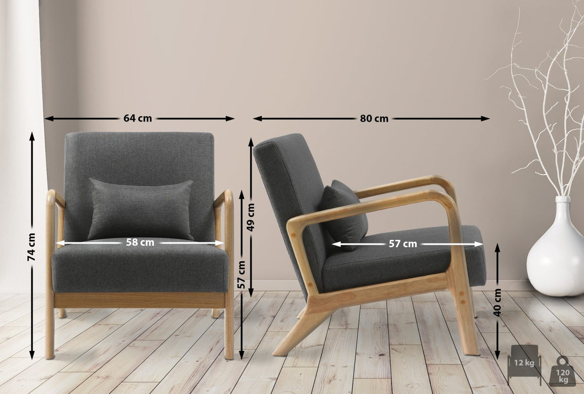 Fauteuil Hibbing stof donkergrijs dunkelgrau