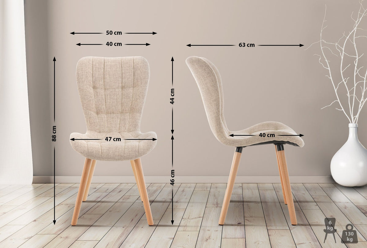 Set van 2 eetkamerstoelen Elda creme,Stof creme