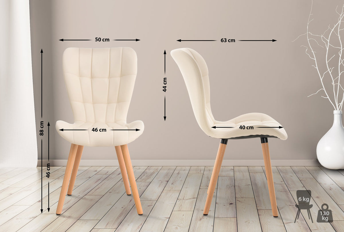 Set van 2 eetkamerstoelen Elda creme,Kunstleer creme
