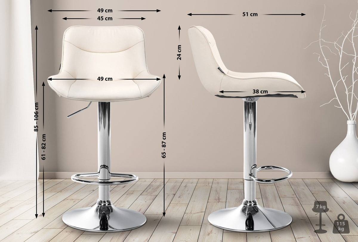 Barkruk Vonore kunstleer creme,chroom creme