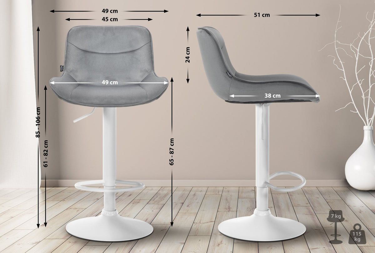 Barkruk Vonore Fluweel grijs,wit grau