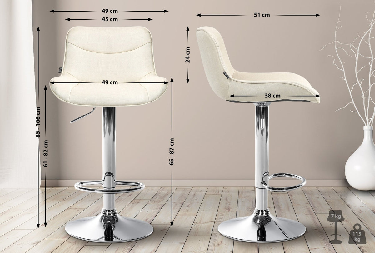 Barkruk Vonore Stof creme,chroom creme