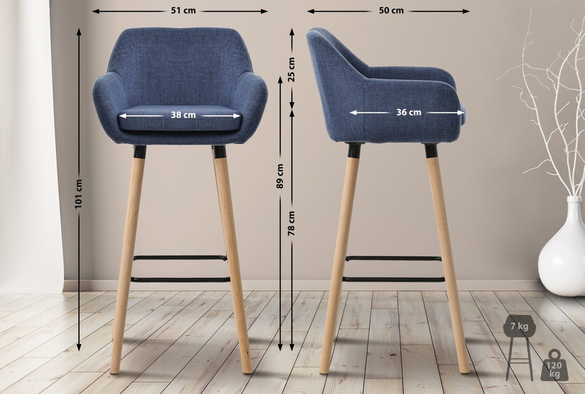 Set van 2 Barkrukken Grant stof donkerblauw dunkelblau