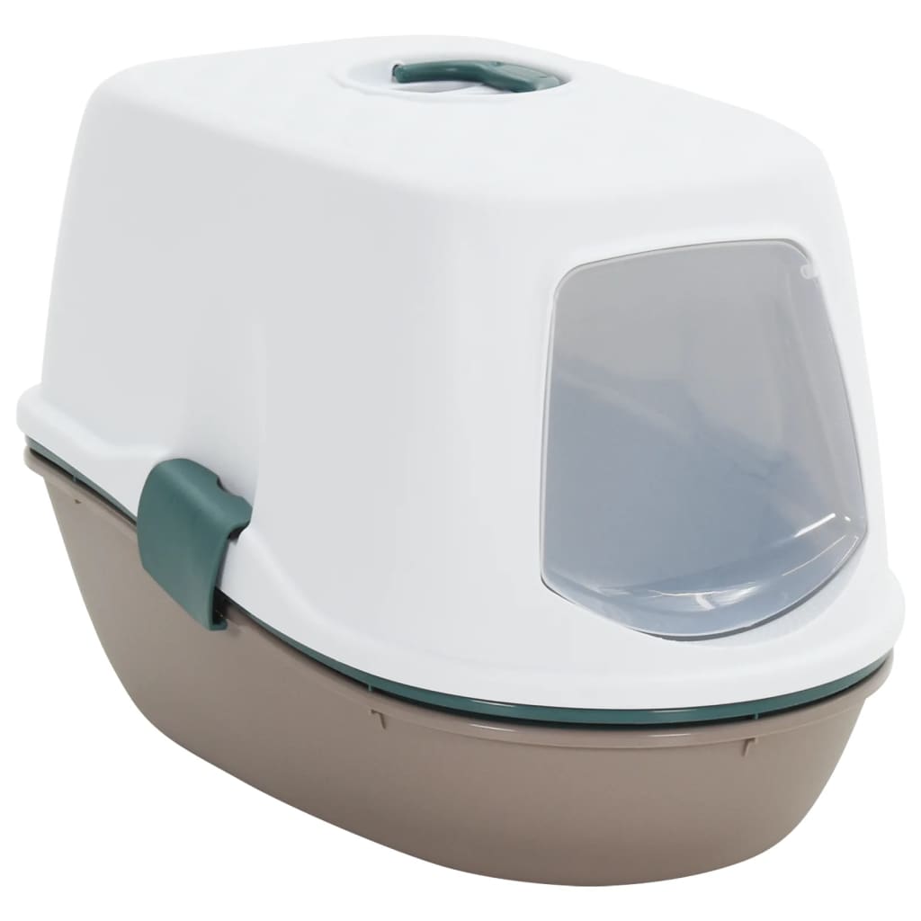 vidaXL Kattenbak met deksel 58,5x39,5x43 cm polypropeen wit en bruin