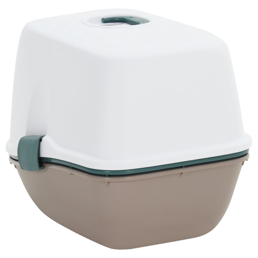 vidaXL Kattenbak met deksel 58,5x39,5x43 cm polypropeen wit en bruin