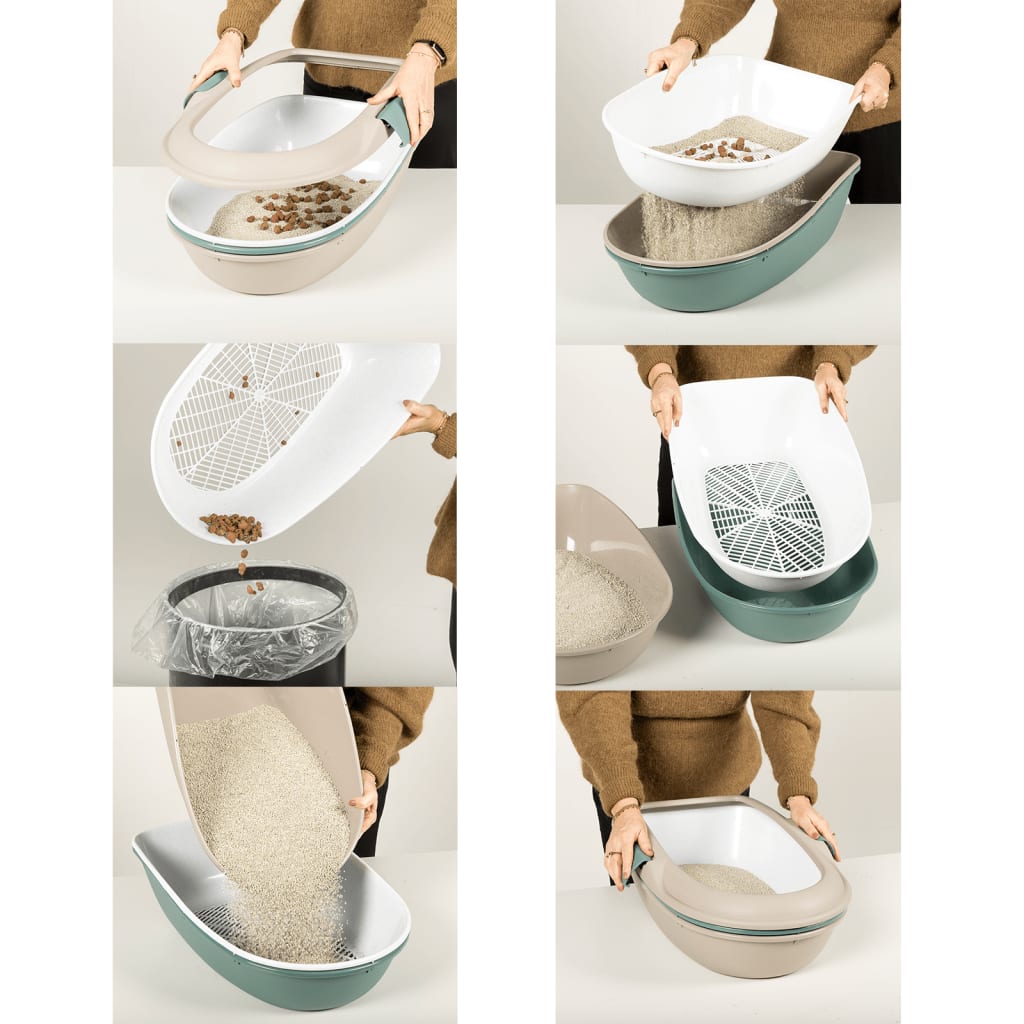 vidaXL Kattenbak met deksel 58,5x39,5x43 cm polypropeen wit en bruin