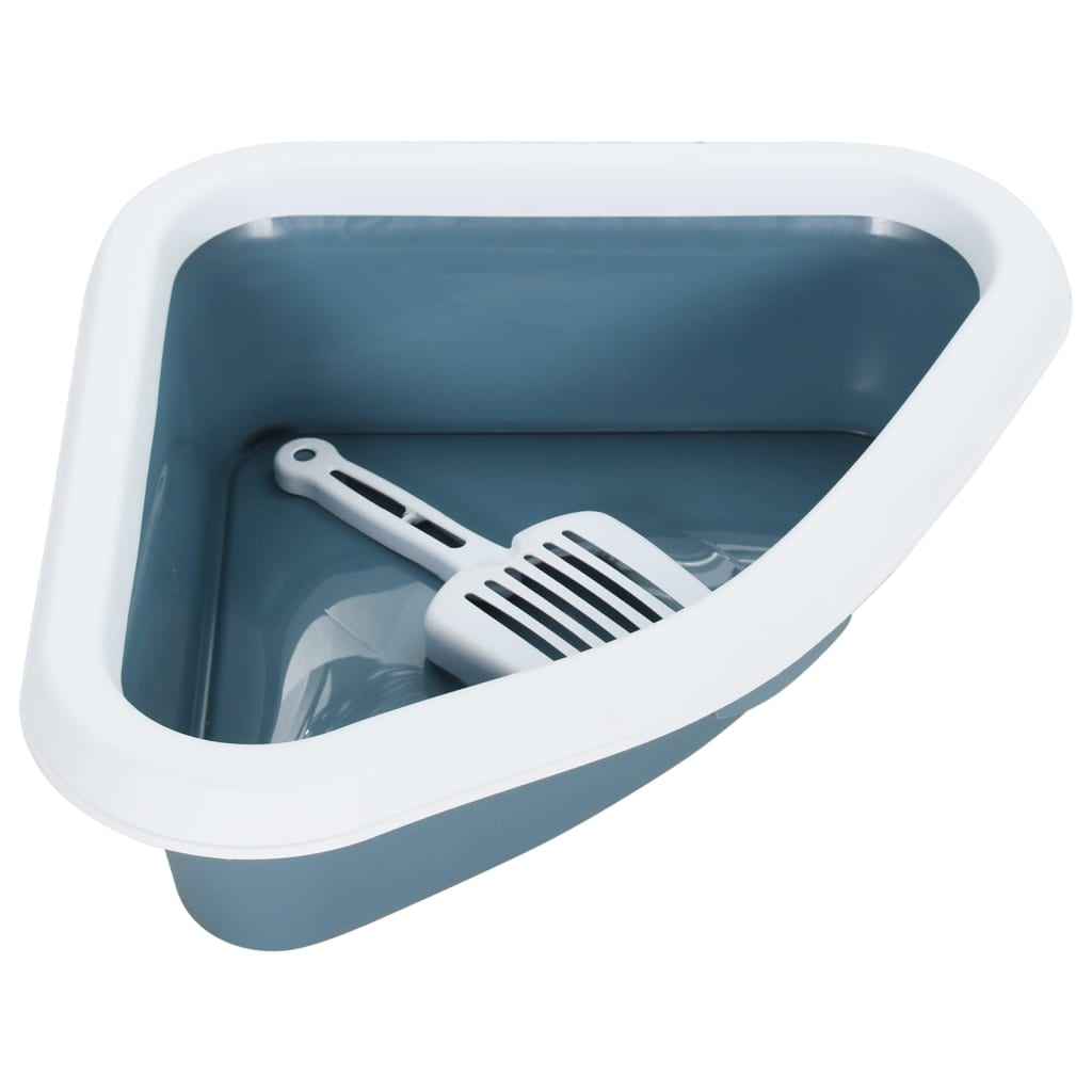 vidaXL Kattenbak hoekmodel 56x40x14 cm polypropeen wit en blauw
