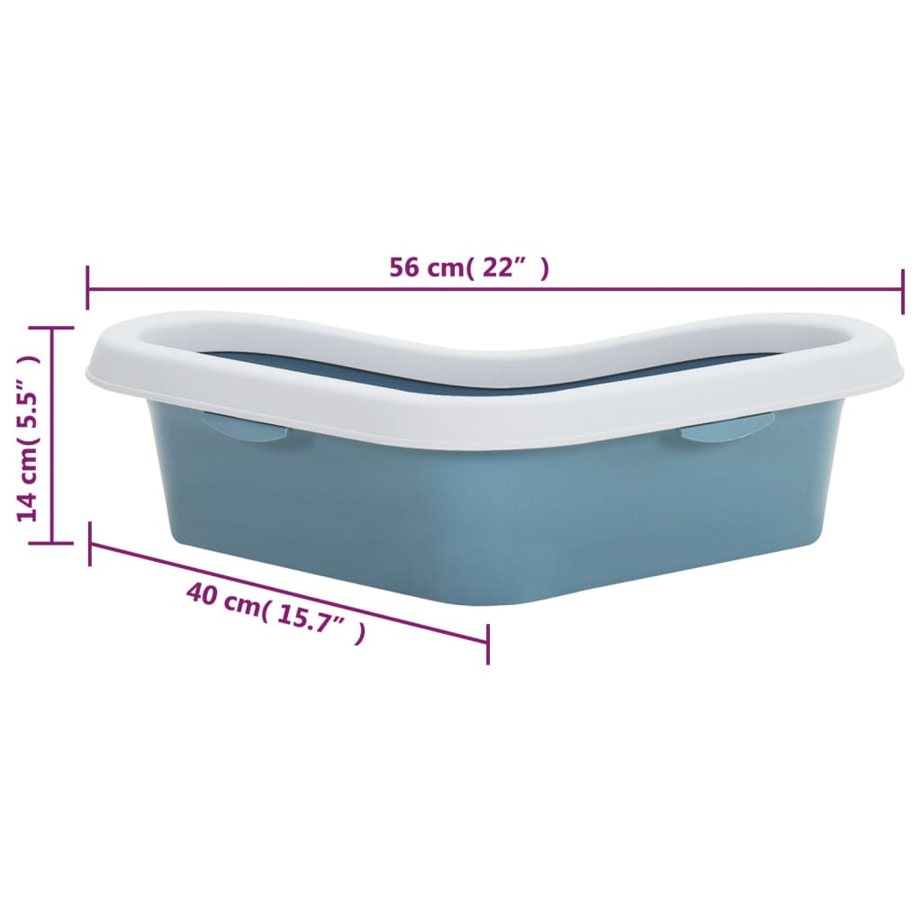 vidaXL Kattenbak hoekmodel 56x40x14 cm polypropeen wit en blauw
