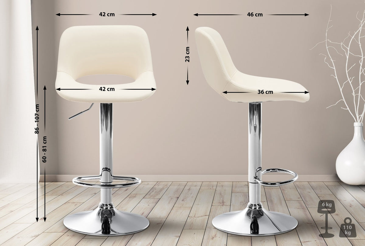 Barkruk Camden kunstleer creme,Metaal in chroomoptiek creme