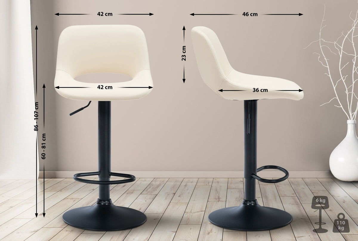 Barkruk Camden kunstleer creme,Metaal mat zwart creme
