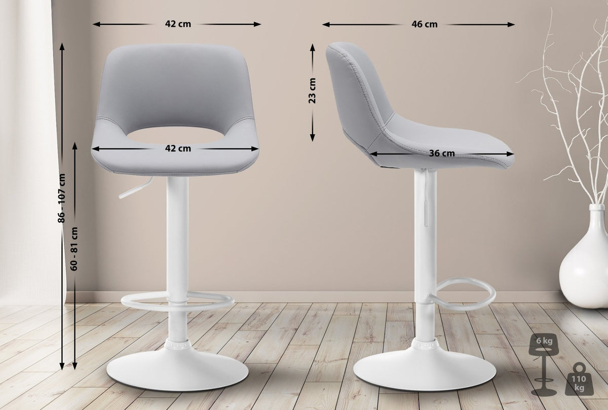 Barkruk Camden kunstleer grijs,Metaal mat wit grau