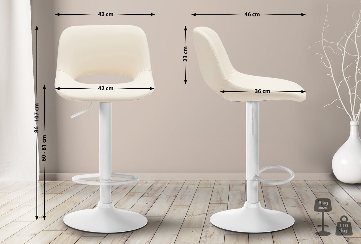 Barkruk Camden kunstleer creme,Metaal mat wit creme