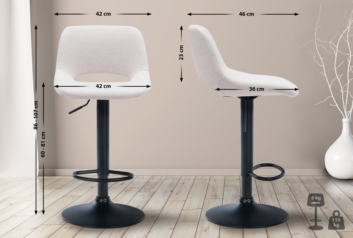 Barkruk Camden Stof creme,Metaal mat zwart creme